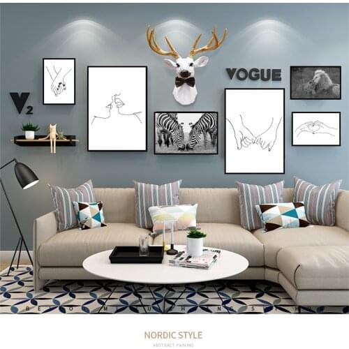 Nordic Modern Minimalist Stick In Love Black And White Lion Zebra Canvas Painting Prints Poster Wall Art Picture Home Decor