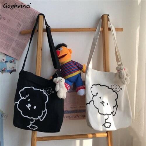 Shopping Bags Women Cartoon Printed Adjustable Big Capacity Simple Sweet Kawaii Zipper Ins Canvas Shop Reuseable Eco Bag New