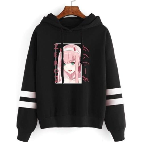 Darling In The Franxx Anime Hoodies Kawaii Zero Two Pullover Hooded Black Ring Sleeve Unisex Rope Couple Streetwear Sweatshirts