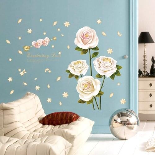 Vinyl Removable PVC Wall Stickers Home Decor Rose Flower Decals for Wedding Room Bedroom Living Room Decoration Art Murals