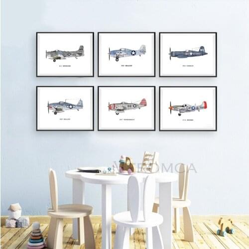 Vintage War Airplane Watercolor Posters and Prints Kids Boy Gift Nursery Wall Decor Plane Art Picture Canvas Painting Decoration