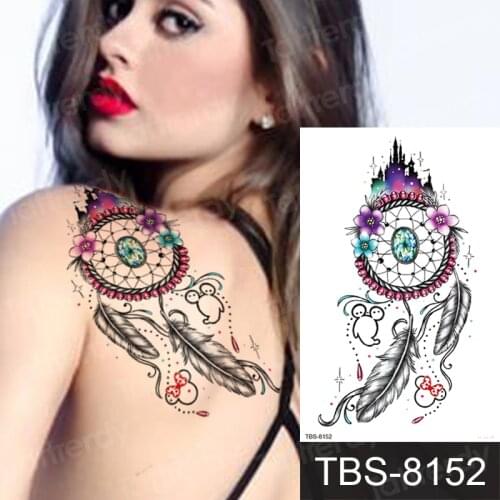 Temporary back tattoo for women girls tatouage temporaire femme feather dream catcher flower tattoo sleeve pattern waterproof