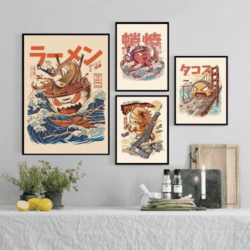 Japanese Ramen Cartoon Dragon Monster Animal Canvas Art Painting Kitchen Decoration Wall Picture Noodles Food Posters and Prints
