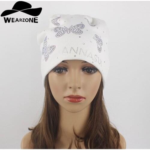 Women Beanie Autumn Winter Flashing Rhinestone Bonnet Casual Knitted Caps Solid Snap Slouch Skullies Bonnet Beanie Hats Gorro
