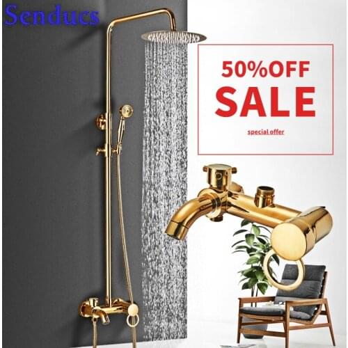Gold Bathroom Shower Set Brass Antique Bathroom Shower Faucet Set 2 Gold Handle Faucet Valve Thermostatic Mixer 3 Outlet