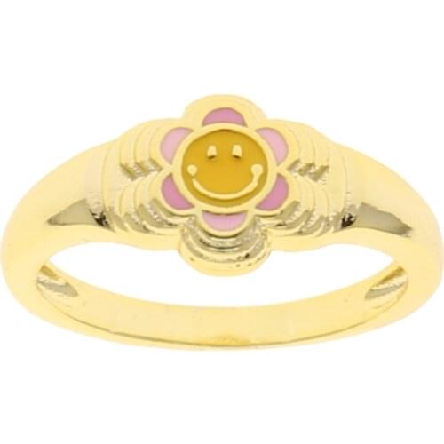 Gold Color Pink Yellow Enamel Smile Smiley Happy Face Fashion Women Lady Finger Ring