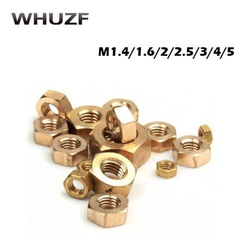100pcs DIN934 M1.4 M1.6 M2 M2 M3 M4 M5 copper Brass Nut Copper Hexagonal Nut Brass Hex Nut