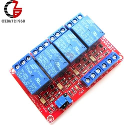 12V 4 Channel 4 Road Relay Module with Optocoupler Isolation Supports High and Low Trigger