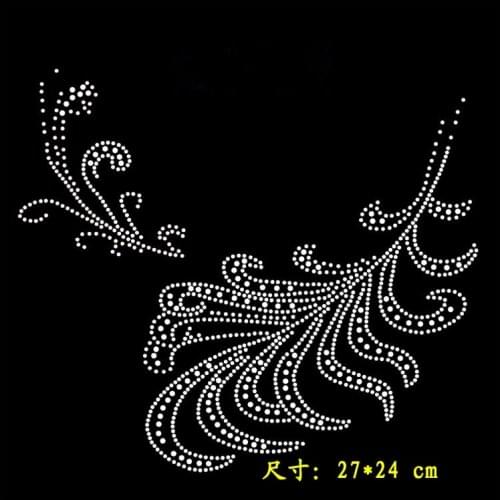 2pc/lot Neckline grass design iron on rhinestone transfer designs rhinestone applique patch for sweater