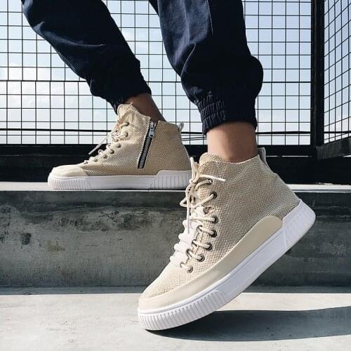 2019 Fashion Sneakers Men linen Shoes High top Male Brand Footwear Mens Casual Shoes Fashion Black Sneakers Schuhe Herren X6-05