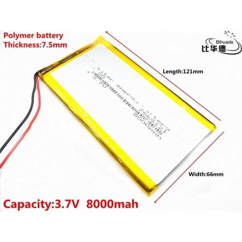 3.7V 8000mAh 7566121 Lithium Polymer Li-Po li ion Rechargeable Battery Lipo cells For Tachograph POS Portable DVD Searchlight