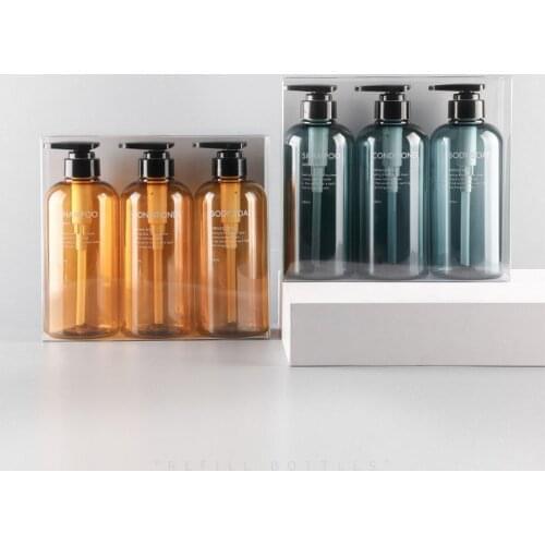 300ml 500ml 3 in 1 Set Soap Dispenser Refill Empty Bottle Bathroom Conditioner Body Soap Shampoo Bottles Plastic Pump Bottle