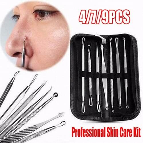 4/7/9 Pcs Blackhead Remover Comedone Extractor Curved Tweezers Kit