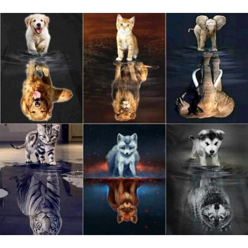 5D Diy Sticker Diamond Painting Baby Animal Reflection Ferocious Animal Diamond Embroidery Animal Modern Home Decoration Gift