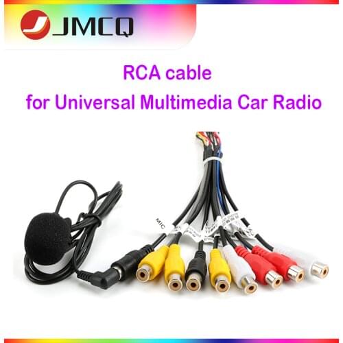 JMCQ Car Radio Universal RCA 10 in 1 Output Wire Cable With Microphone Video Output/input Audio Subwoofer