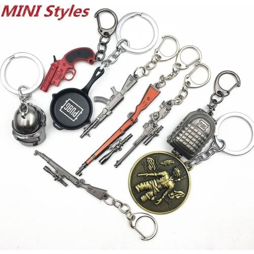 PUBG Keychain Helmet Backpack Pan Alloy Model Key Chain CS GO Weapon Keychains AK47 98K AWM Gun Model Mini Pendant llaveros