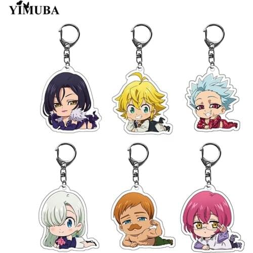 Japan Anime The Seven Deadly Sins Keychain Meliodas Elizabeth Hawk Ban Transparent Acrylic Figures Charm Key Chain Cute Trinkets