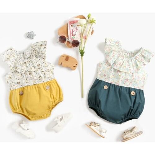 Climb Clothes Female Baby Short Sleeve Jumpsuit Broken Flower Color Matching Baby Summer Cotton Clothes Baby Girl Clothes Baby