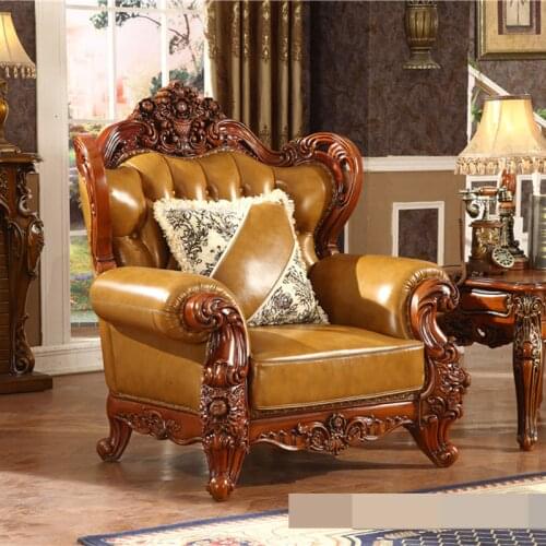 European Style Villa Sofa Luxury First Layer Cowhide Solid Wood Leather Sofa In Living Room Hotel Lobby Sectional Furniture