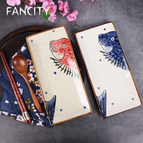 FANCITY Japanese-style hand-painted plate ceramic plate restaurant dinner plate home dinner plate dessert plate creative tablewa