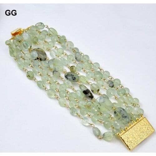 GG Jewelry Natural Green Prehnite Gems Stone Chain Bracelet