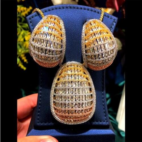 GODKI NEW Trendy 2PCS Tricolor Necklace Earring Jewelry Set For Women Wedding Party Full Zircon Dubai Bridal jewelry Set Gift