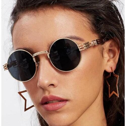 Gothic Steampunk Sunglasses Men Women Metal WrapEyeglasses Round Shades Brand Designer Sun glasses Mirror High Quality UV400