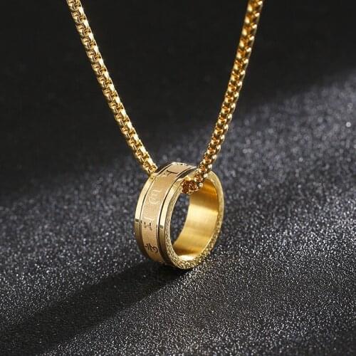 Six-character Mantra Rotatable Ring Necklaces Dual Purpose Stainless Steel Rings Personality Mens Necklace Religious Jewelry