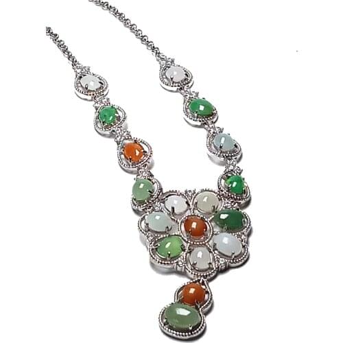 Koraba Natural Myanmar A Jade Necklace JADE Jadeite Mosaic Three-color Luxury Gemstone Women Flower Necklace