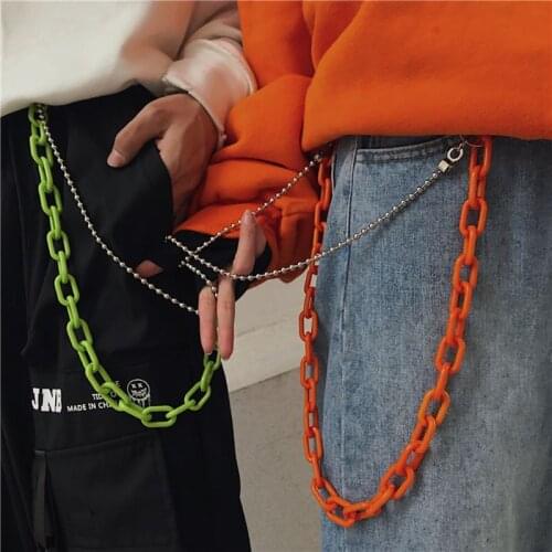 Punk Streetwear Biker Heavy Duty Jeans Link Pants Keychain Double Acrylic Chunky Belt Chain Wallet Chain Fashion Jewelry