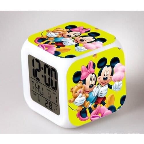 Mickey Minnie Alarm Clock Cartoon Colorful Creative Fashion LED Glow Quad Color Changing Small Alarm Clock