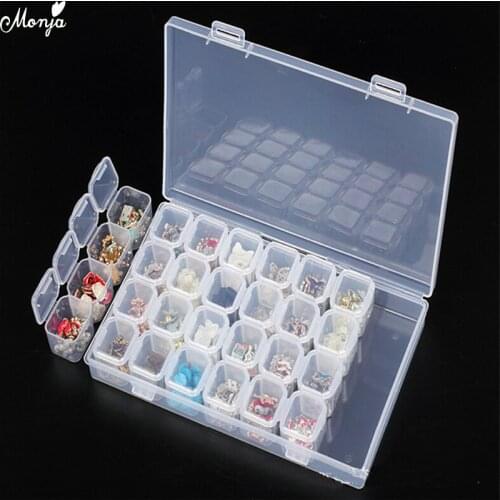 Monja 28 Grids Nail Art Clear Empty Storage Box Rhinestone Jewelry Beads Manicure Decoration Accessories Display Organizer Case