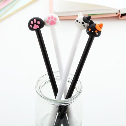 24 PCs Creative Stationery Cute Cat Paw Gel Pens Set Cartoon Black Neutral Pen Signature Pen School Office Stationery Wholesale
