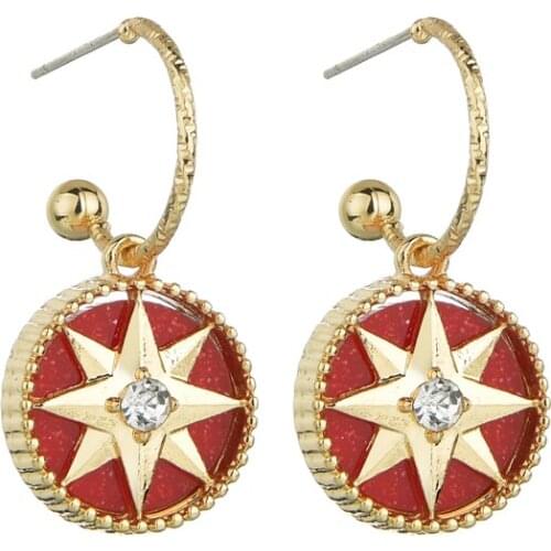 MESTILO Spring New Trendy Cute Long Red Crystal Geometric Round Shape Small Star Drop Earrings Classic Party Jewelry Girl Gifts