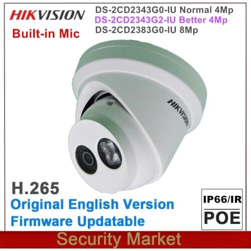 Original hikvision DS-2CD2343G0-IU DS-2CD2343G2-IU 4Mp and DS-2CD2383G0-IU 8Mp IP POE Turret Network Camera with Build-in Mic