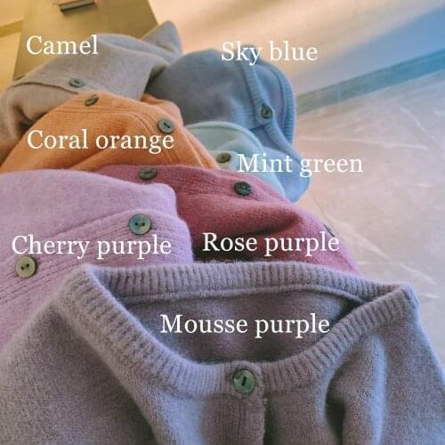 Sweet Candy Color Shell Buckle Knit Sweater Cardigan Womens Autumn Winter Korean Bottom Crop Top Sweater Coat Loose Streetwear