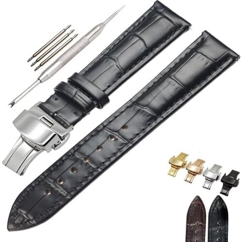 14mm-22mm Calf Leather Watch Strap Stainless Steel Butterfly Clasp Watch Band Women Men Watch Wrist Belt Replacement Strap D30