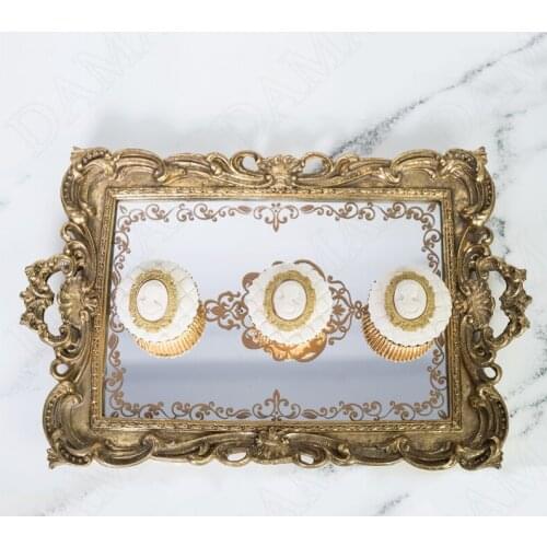 Retro Resin Storage Tray Relief Mirror Decorative Cosmetic Container Living Room Desktop Tableware Organizer Home Decoration