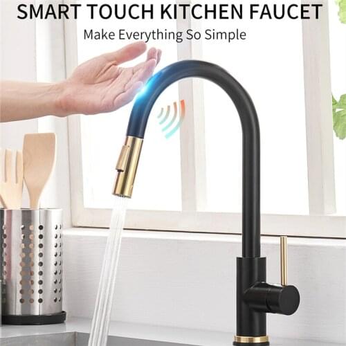 Kitchen Faucets Smart Touch Inductive Sensitive Pull-Out Hose Water 360 Degree Rotate Brushed Faucet Mixer Tap Single Handle