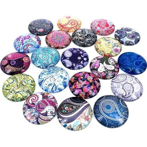 20pcs/lot 18mm 20mm 25mm Round Paisley Pattern Glass Cabochon for DIY Jewelry Making Findings & Components T004