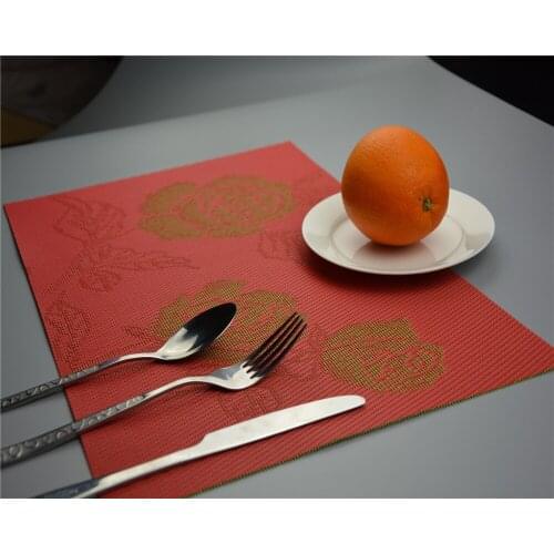 4pcs/lot Rose Pattern Placemat PVC Hotel Dining Table Mat Bowl Pad Coaster Waterproof Table Slip-Resistant Placemat EJI 0815
