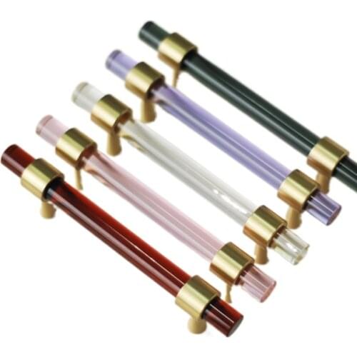 Light Luxury Brass + Crystal Glass Door Handles Furniture Wooden Handle Drawer Pulls Kitchen Cabinet Knobs and Handles