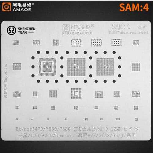 AMAOE Stencil SAM:4 For SAMSUNG A520 A310 S5mini A7 A5 A3 S5 J7 Exynos3470 7580 7880 CPU Reballing Stencil Tin Planting Net