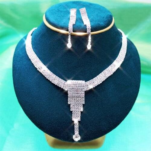 Dubai Gold Color Jewelry Sets Nigerian Wedding African Beads Crystal Bridal Long Drop Rhinestone Ethiopian Jewelry parure