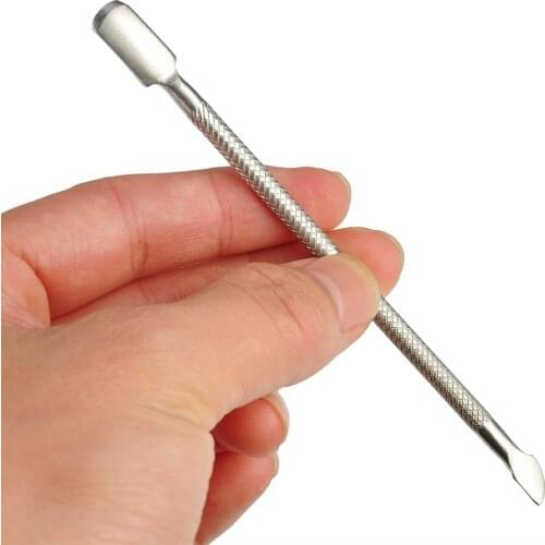 1Pcs Stainless Steel Nail Cuticle Pusher Tweezer Nail Art Files UV Gel Polish Remove Manicure Care Groove Clean Tools HA714