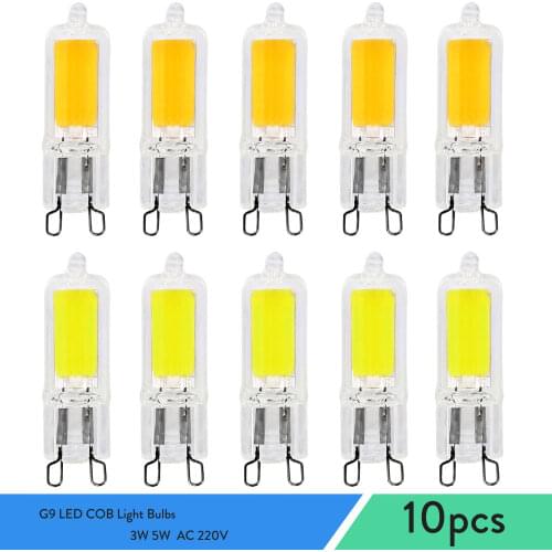 10X Mini G9 LED COB Light Bulbs Glass White Lamps Ampoule for Home Room Ceiling Chandeliers Crystal Lights Replacement 45W