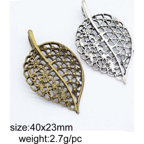 25pcs/lot Alloy Antique Silver/Antique Bronze 40x23mm Hollow Leaf Charm Pendant Fit Bracelet Necklace DIY Metal Jewelry Making