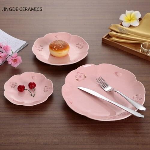 3Pcs Direct sales new home restaurant tableware round embossed print snacks snacks deep dish cherry blossom pattern meal plate