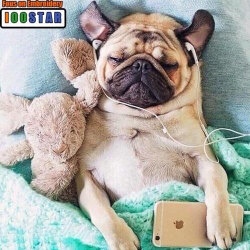 5D DIY Diamond Painting Animal Pugs listen music Sticker Embroidery Full Square Diamond Cross Stitch Rhinestone Mosaic Painting