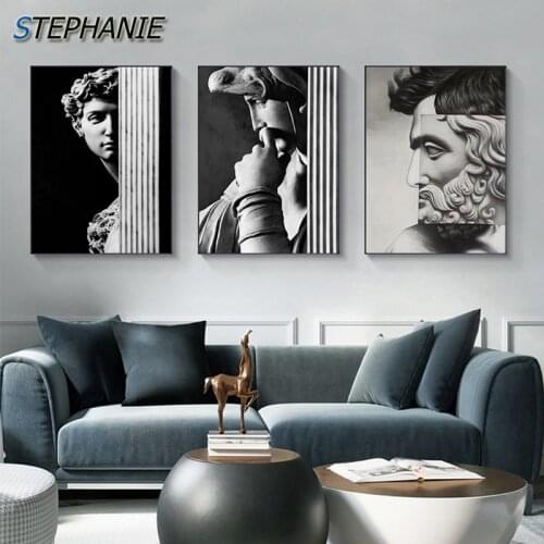 Abstract Lonely David Statue Canvas Art Modern Tableaux Cuadros Black Grey Wall Art Picture for Living Room Big Poster HD Print